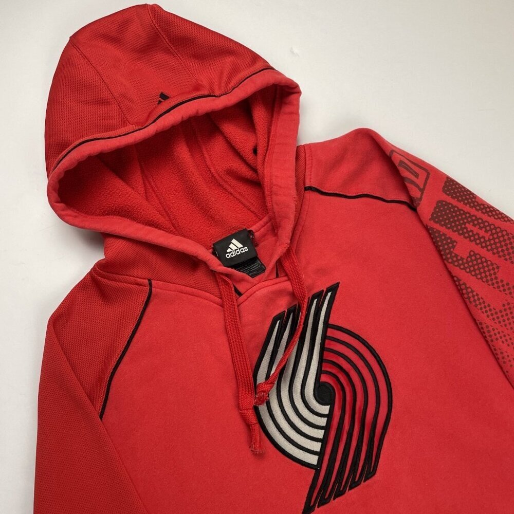 Adida Portland Trail Blazers Hoodie Men's L Gray Logo Polyester Embroidered